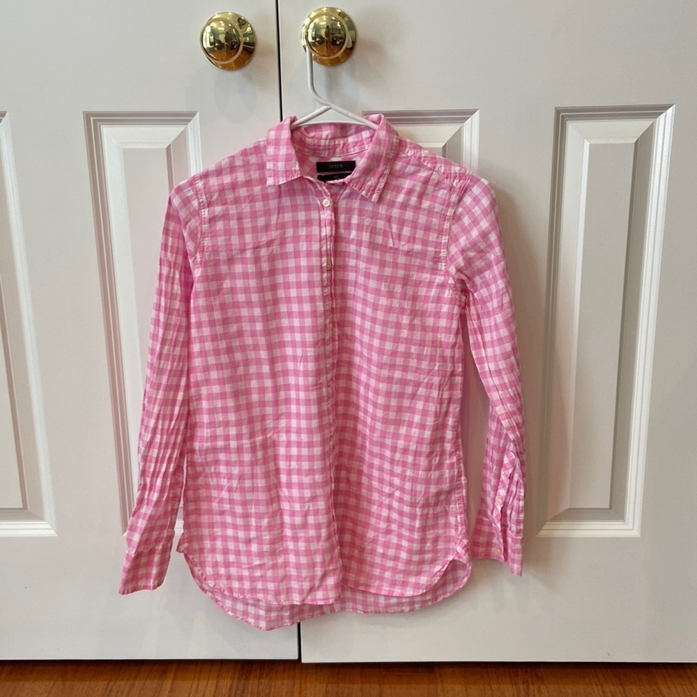 J. Crew Boys Pink Gingham Dress Shirt